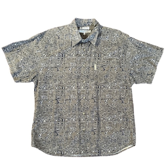 Columbia Aztec Southwestern Hawaiian Print Short Sleeve Cotton Button Down Shirt - Picture 1 of 13